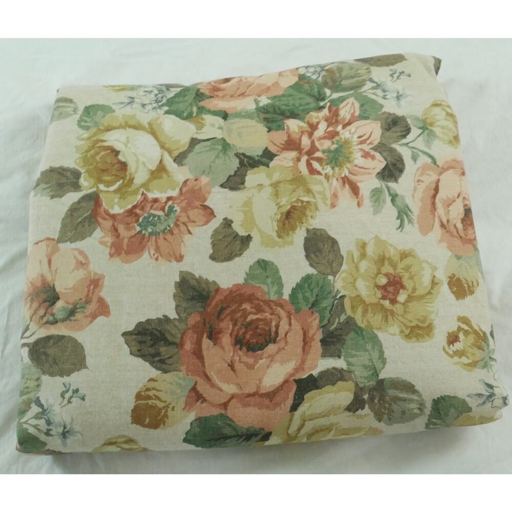 Pottery Barn Full Queen Rita Floral Duvet Cover Linen Blend Cabbage Rose Cottage